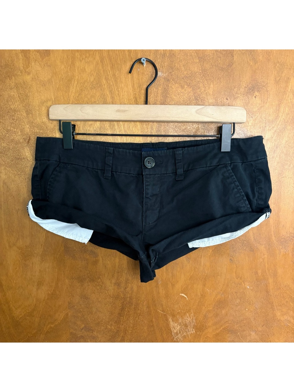 Vintage Y2K American Eagle Black Low Rise Micro Mini Shorts 8 Mcbling Goth Bratz